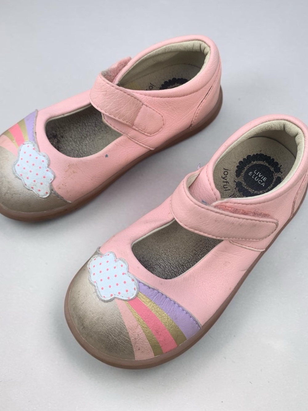 Livie & Luca Pink Rainbow Cloud Mary Jane Kids Shoes size 7